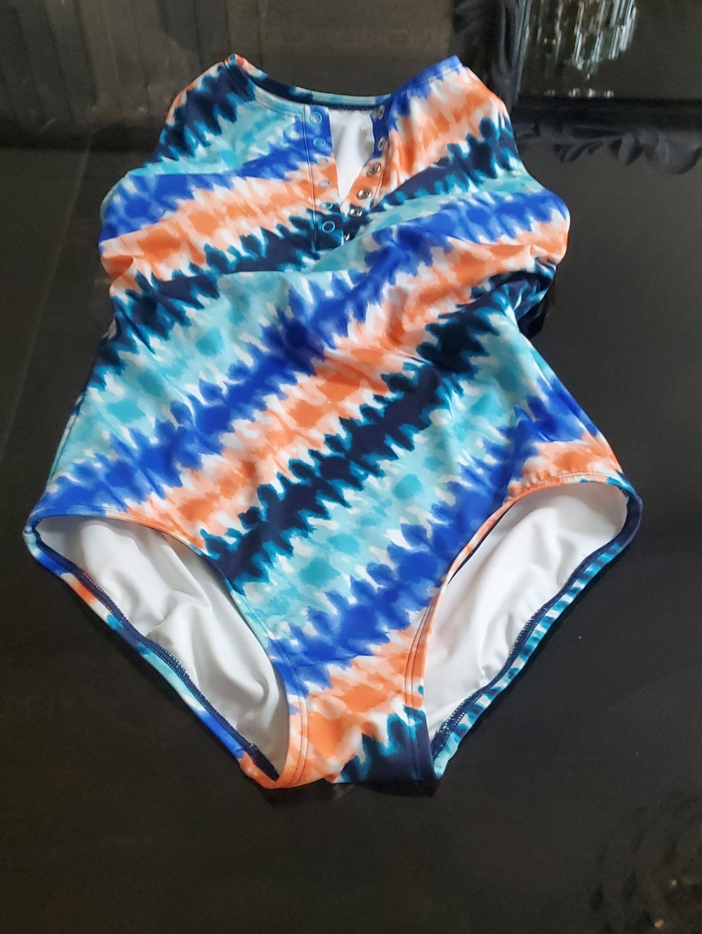 Lands'End Tie-Dye 1-Piece Swimsuit Lady's Blue/Orange/White Size 4 R